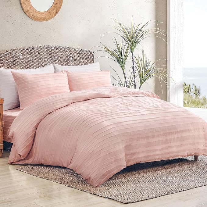 NEXHOME PRO California King Duvet Cover, Pink 3 Pieces Boho Tufted Duvet Cover Set, Soft and Lightweight Microfiber Comforter Cover Set for All Season (Pink Cal King, 104 x 98)-No Comforter