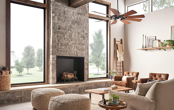 KICHLER 65 inch Gentry LED Ceiling Fan in Distressed Black with Reversible Blades, Extra Large