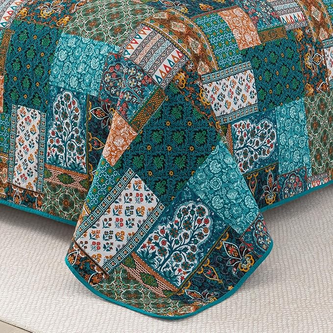 BEDIFANY Cotton King Size Quilt Set, Lightweight Bedspread King Coverlet, Soft Farmhouse Quilt Bedding Sets for Bed Decorations All Seasons (3 Pieces, Green)