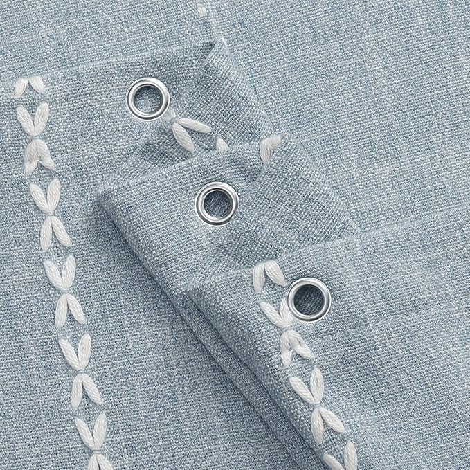 MitoVilla Blue Boho Fabric Shower Curtain, Modern Farmhouse Polyester Linen Shower Curtains for Vintage Rustic Bathroom Decor, Country Tassel Thick Cloth Shower Curtain, 72 x 72