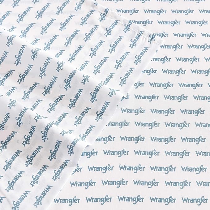 Wrangler - King Bed Sheets, Ultra-Soft & Lightweight Bedding with Matching Pillowcases, Lightweight Bed Set for All Season Comfort, Oeko-Tex Certified (Stamped Logo Blue)