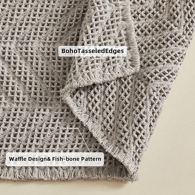 BohoBath Matts,Upgraded Waffle Super Absorbent Bath Mat,Bathroom Rugs Non Slip Washable, Quick Dry Shower Mats, Ultra Soft Bath Mats for Bathroom Floor,Gray,19"*48"
