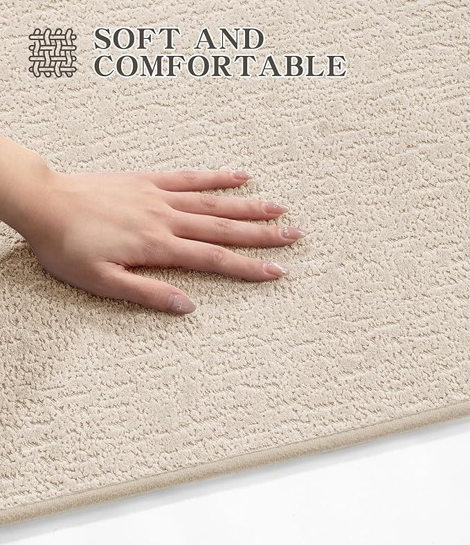 chakme Bathroom Rug Sets 3 Piece, Ultra Thin Bath Mat Quick Dry Bath Mat, Absorbent Bath Mats for Bathroom Non Slip Machine Washable, (Light Beige)