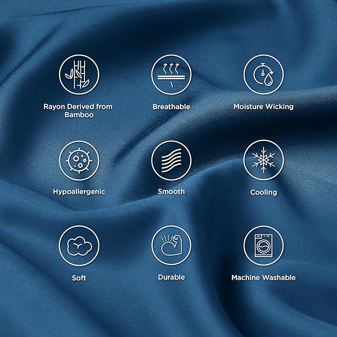 Bedsure Pillow Cases Standard Size, Cooling Pillow Cases, Rayon Derived from Bamboo Teal Blue Pillowcases Standard Set of 2, Breathable & Soft Bedding Pillow Cover with Envelope Closure, 20x26 Inches