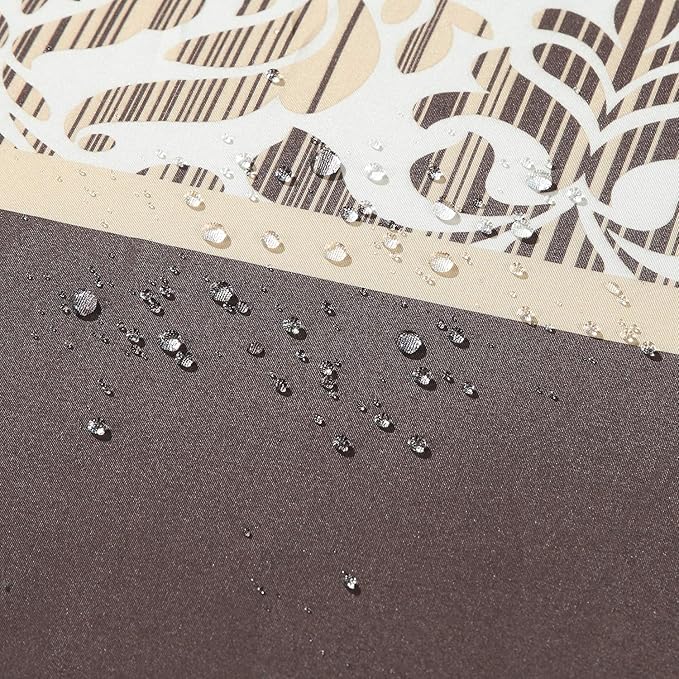 Brown Fabric Shower Curtain, Tan and Golden Printed Boho Paisley Damask Pattern Shower Curtains for Bathroom, Waterproof Bathroom Curtains, 72" W x 72" H