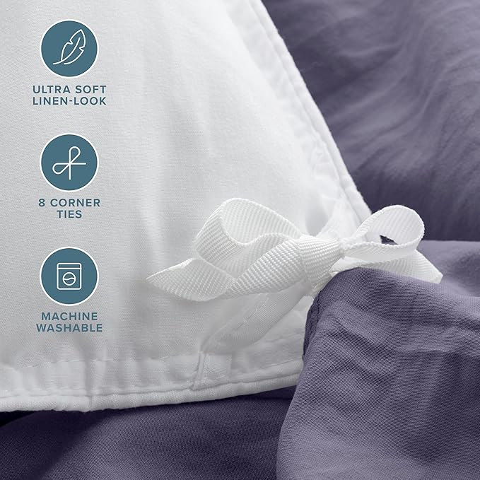 Bare Home Microfiber Duvet Cover Set - Ultra Soft Washed Microfiber - Oversized Queen Size - Linen-Like Look - Easy Care - Breathable Fabric - Our Softest Duvet Cover Set (Dusty Purple)