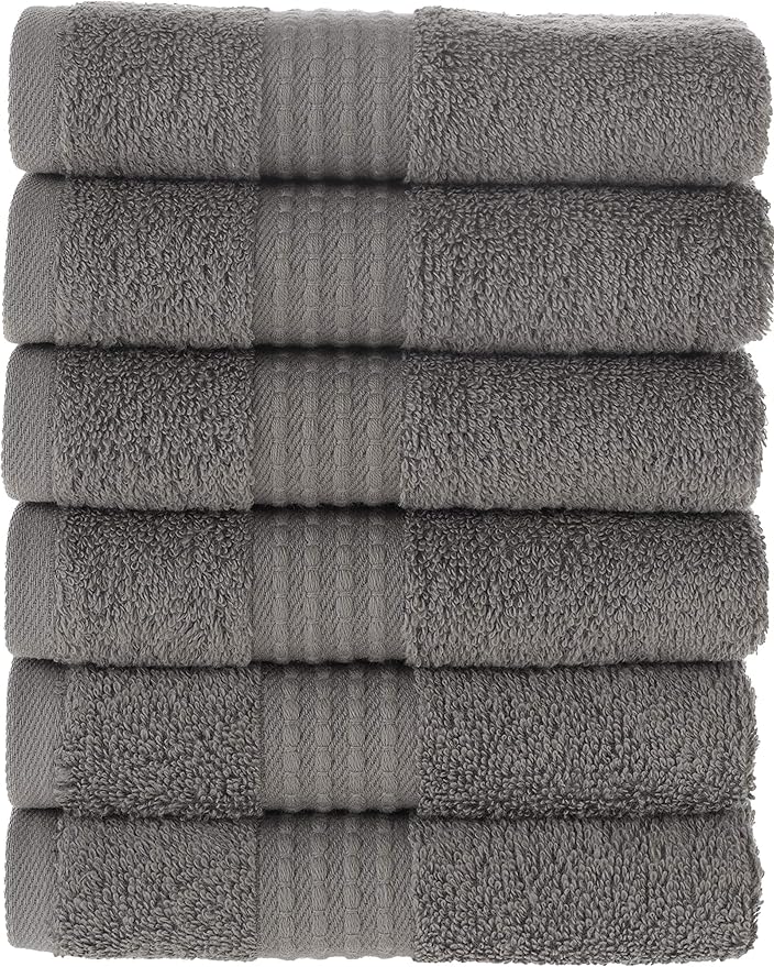 MAURA Basics Turkish Cotton Washcloth Towel Set High Performance Bathroom Essentials with Hanging Loops, Standard Size 13”x13”, Ideal for Daily Comfort, Space Gray