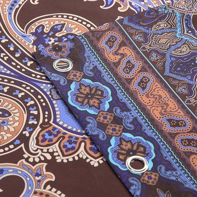 Boho Shower Curtain 78 Inches Long, Brown and Blue Bohemian Paisley Pattern Fabric Shower Curtains for Bathroom, Decorative Waterproof Bathroom Curtains, 72" W x 78" H