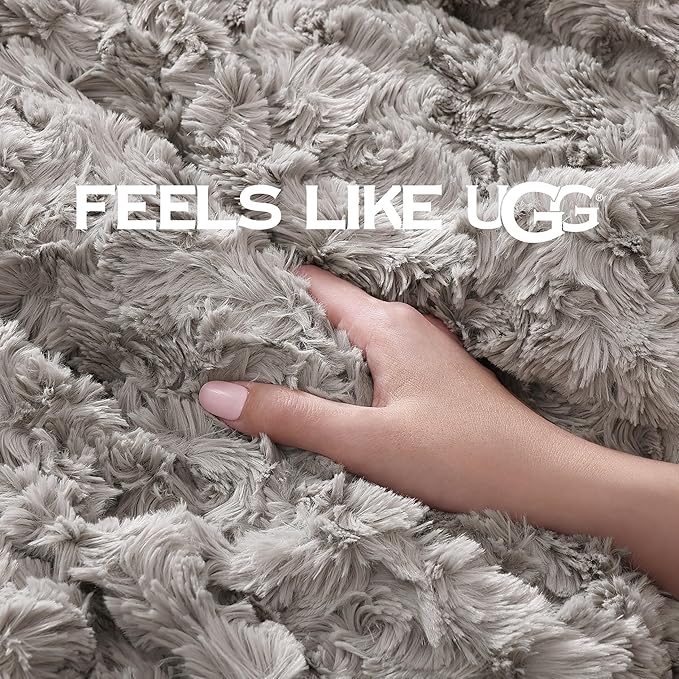 UGG Faux Fur Full/Queen Blanket, Double-Sided Fluffy Blanket, Cozy Oversized Throw for Couch, Washable Bedding for Full or Queen Bed, Luxury Home Decor, 90" x 90", Seal Grey (Adalee)