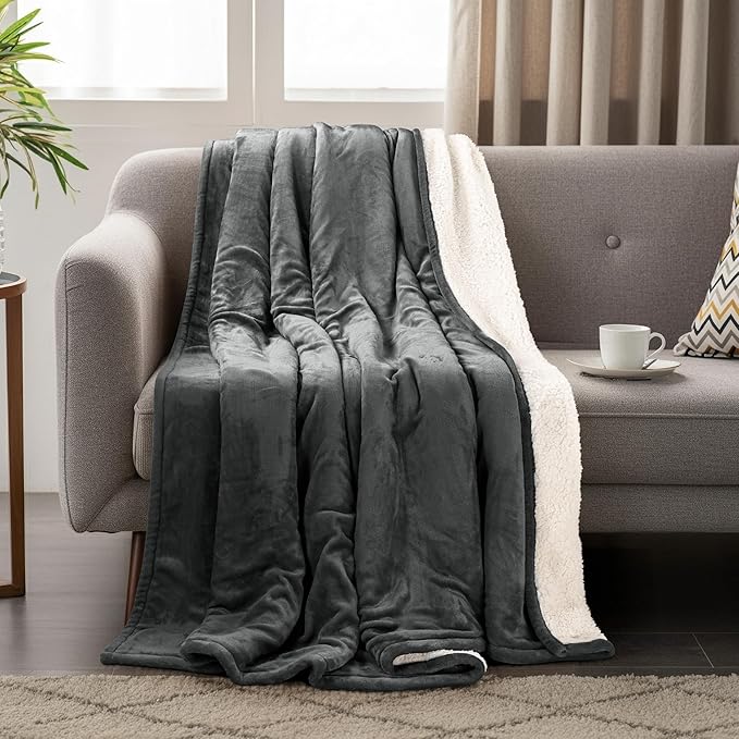 Utopia Bedding Sherpa Blanket King Size (Grey, 90x102 Inches) - Soft Lightweight Plush Fleece Reversible Blanket for Bed, Sofa, Couch, Camping and Travel