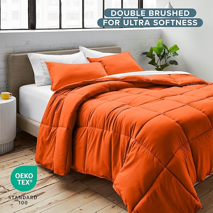 Bare Home Comforter Set - Twin/Twin Extra Long Size - Ultra-Soft - Goose Down Alternative - Premium 1800 Series - All Season Warmth (Twin/Twin XL, Orange)
