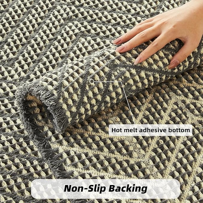Woven Bath Mat,Upgraded Waffle Self Drying Bath Rug,Super Absorbent Non Slip Bath Drying Mat,Floor Rugs Non Slip Washable for Shower Room,Ultra Soft,Bluish Grey & Yellow,24"*36"