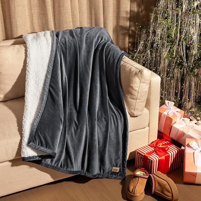 UGG Bliss Throw Blanket Plush Soft Fleece Fluffy Blankets for Bed or Couch Oversized Warm Reversible Machine Washable Medium Weight Home Decor Giftable Throw, 50-inch x 70-inch, Imperial Blue