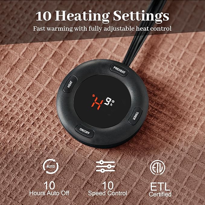 Electric Blanket Queen Size 84''X90'' - Heated Blanket with Dual Control Fast Heating 10 Heating Levels & 10 Hours Auto Off,ETL Certified Machine Washable (Fog Rose)