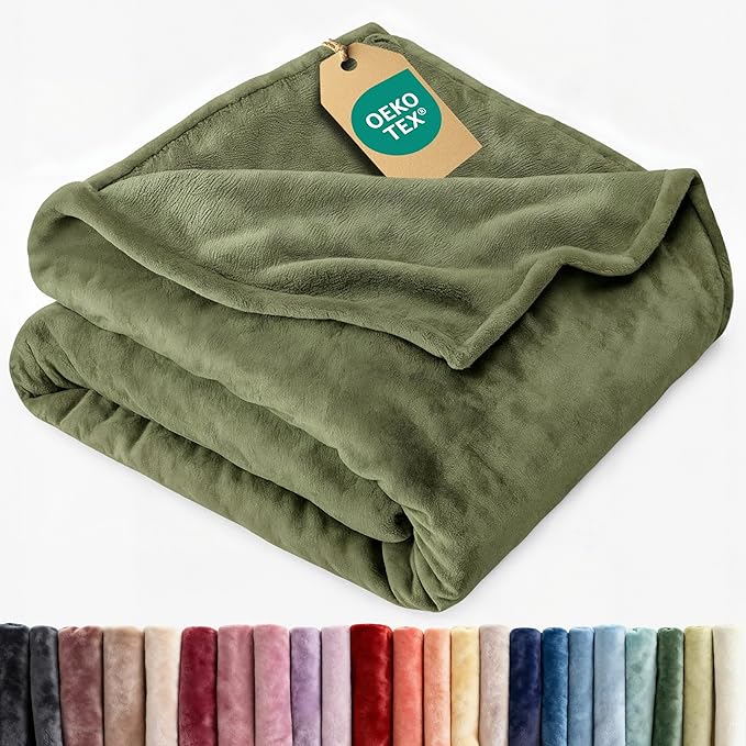Ultra Soft Fleece Blanket Twin Size - Flannel Fleece Luxury Twin Blanket - Lightweight for Couch Bed Chair - Thick, Warm and Breathable - All Season Cozy Fuzzy, Anti-Static Microplush Bedding, Olive