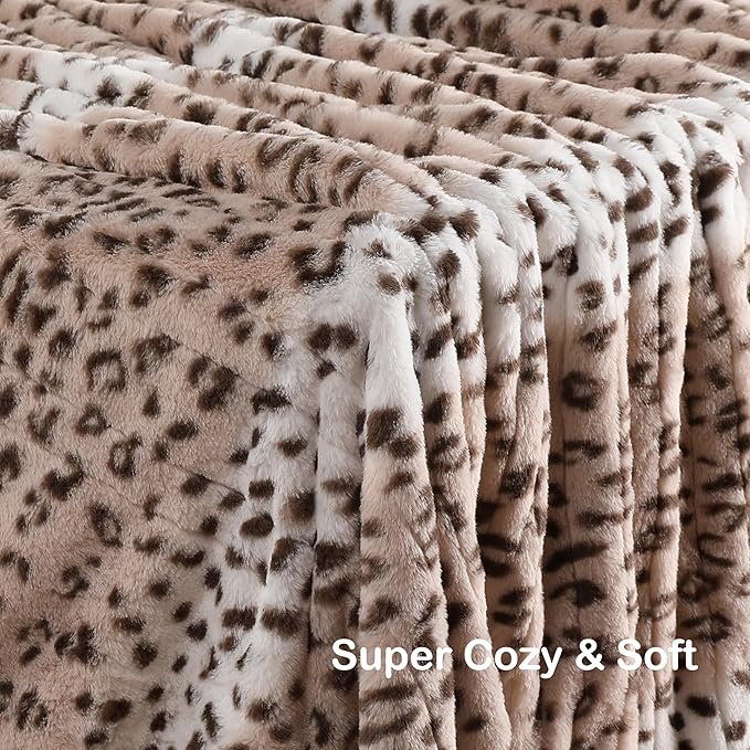 Electric Heated Blanket Full Size 72"x84", Cozy Large Oversized, 6 Heating Levels & 1-10 Hours Auto Off, Machine Washable, Leopard Print, Beige