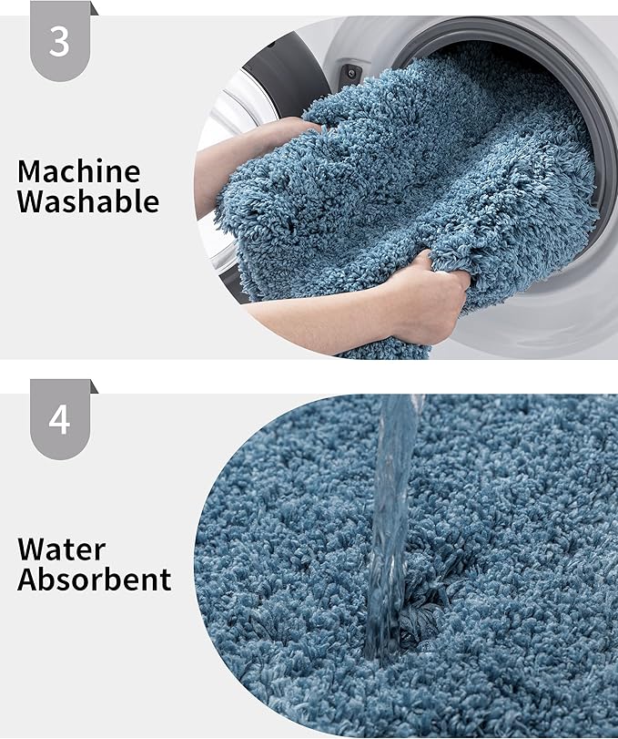 Blue Bathroom Runner Rug 24x70 Non Slip Fluffy Long Bath Mat for Bathroom Floor Washable Plush Luxury Large Bath Rug for Tub Absorbent Runner Rug for Bedside