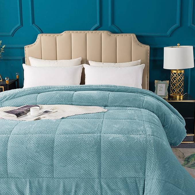 KASENTEX Super Ultra Soft Luxury Plush Sherpa Comforter Queen Size, Cozy Reversible Faux Fur Machine Washable Bedding, Cloud Blue