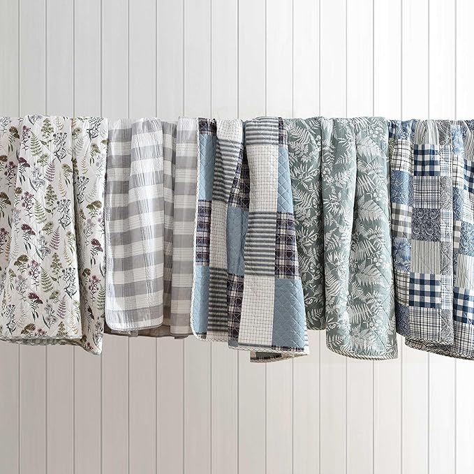Eddie Bauer - Queen Quilt Set, Reversible Cotton Bedding with Matching Shams, Patchwork Plaid Bedding Set (Hawthorne Blue, Queen)
