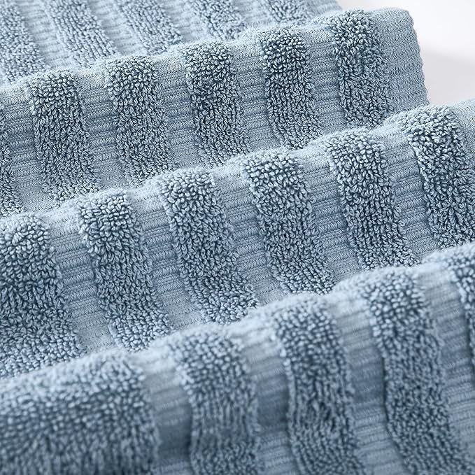 Modern Threads Organic Vines 6-Piece 100% Cotton Towel Set – Yarn Dyed Jacquard & Solid – Includes 2 Bath Towels, 2 Hand Towels, 2 Washcloths – Absorbent, Quick Dry, Soft & Durable – Blue