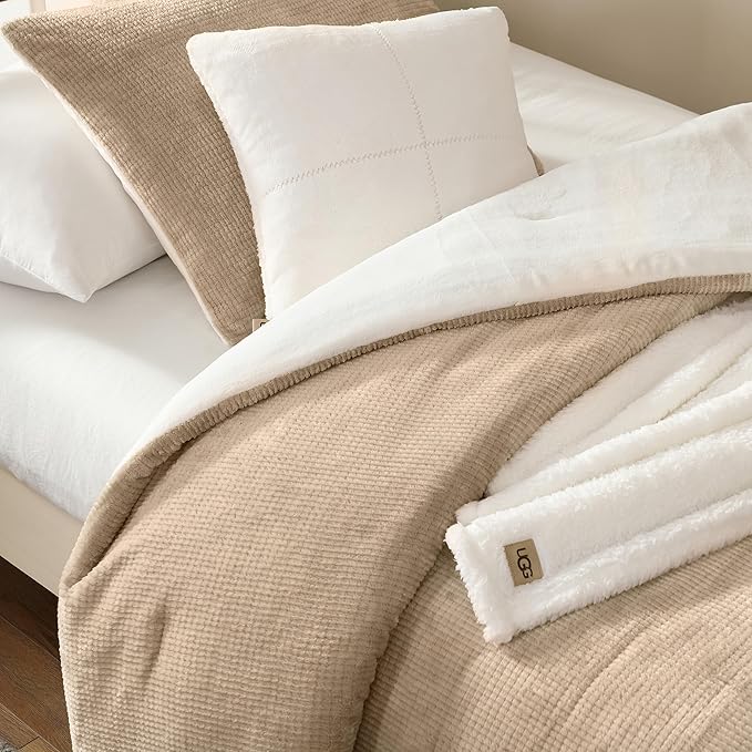 UGG Twin Comforter Set 4 Piece Bed in a Bag with Throw Blanket, Decorative Pillow Sham and Reversible Comforter Hypoallergenic Washable College Dorm Bedding, Twin XL, Brown Birch (Remina)