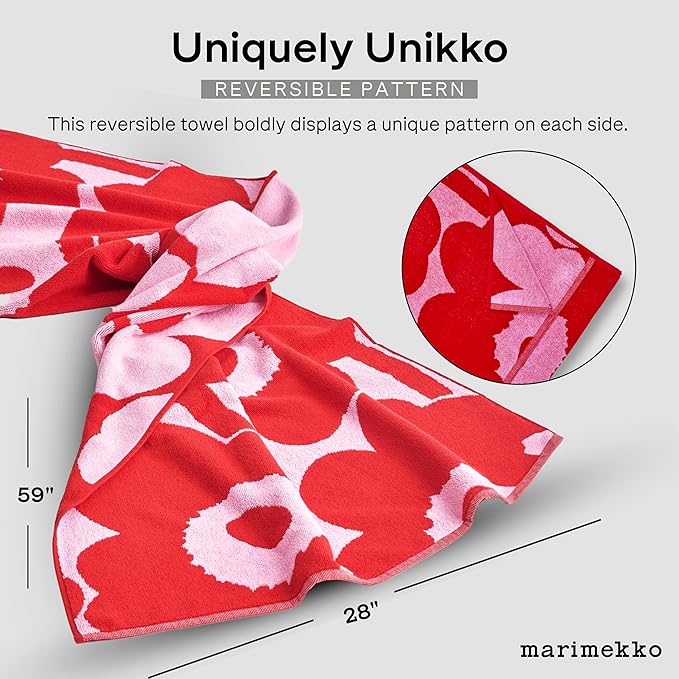 MARIMEKKO Unikko Terry Cotton Bath Towel (Pink) – Floral Patterned Bath Towels – 59 in x 28 in