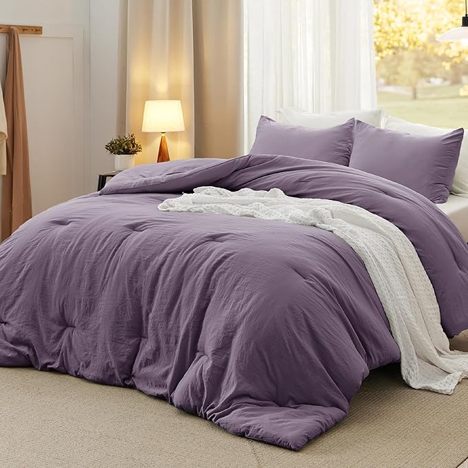 Bedsure Full Size Comforter Set, Grayish Purple Soft Prewashed Bedding for All Seasons, 3 Pieces GentleSoft™ Down Alternative Bed Set, 1 Lightweight Comforter (82"x86") and 2 Pillowcases (20"x26")