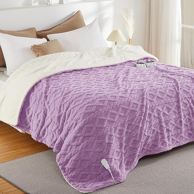 CAROMIO Electric Blanket Full Size - Thick Tufted Sherpa Heated Blanket Full Size with 10 Heating Levels and 10 Time Settings, ETL Certified Machine Washable Fast Heating Blanket Full 72"×84", Purple