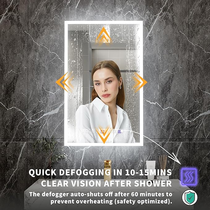 Lighted Medicine Cabinet with Mirror 20"x32" Recessed LED Medicine Cabinet Mirror, Front&Backlit, 3-Color Temperatures，Stepless Dimming, Anti-Fog, Magnifier, 2 Outlets, Storage Shelves, Left Hinge
