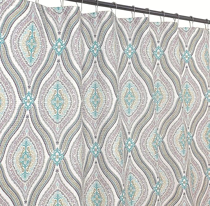 Serafina Home Hotel Quality Fabric Bathroom Shower Curtain: Modern Damask Paisley - Beige, Green and Taupe (72 x 70 inches)
