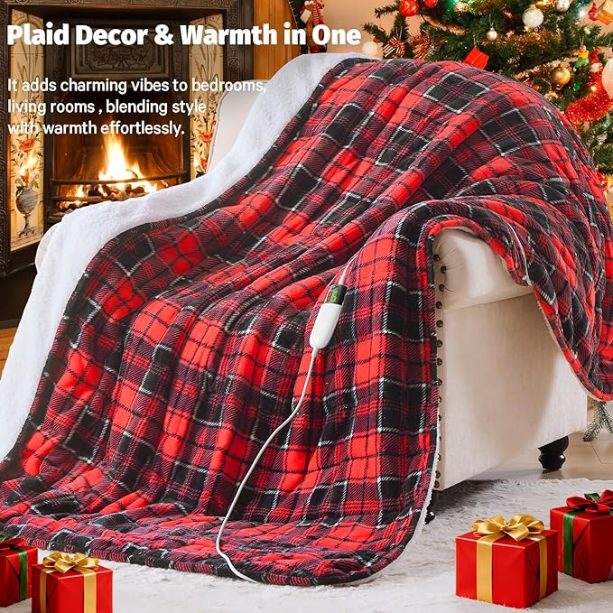 Red Heated Weighted Blanket for Adults Queen Size 15Lbs 60"x80", 2-in-1 Electric Heating Pad Lap Heavy Blanket for 140-160 lbs for Couch, 10 Level 1-8H Auto Off, Christmas Birthday Gifts for Women Mom