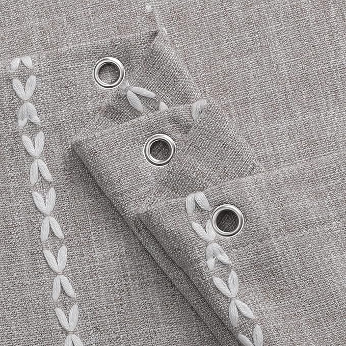 MitoVilla Boho Extra Long Shower Curtain 72 x 84, 84 inch XL Cotton Linen Tassel Fabric Shower Curtains for Vintage Country Farmhouse Bathroom Decor, Thick & Wrinkle Resistant, Brown Grey