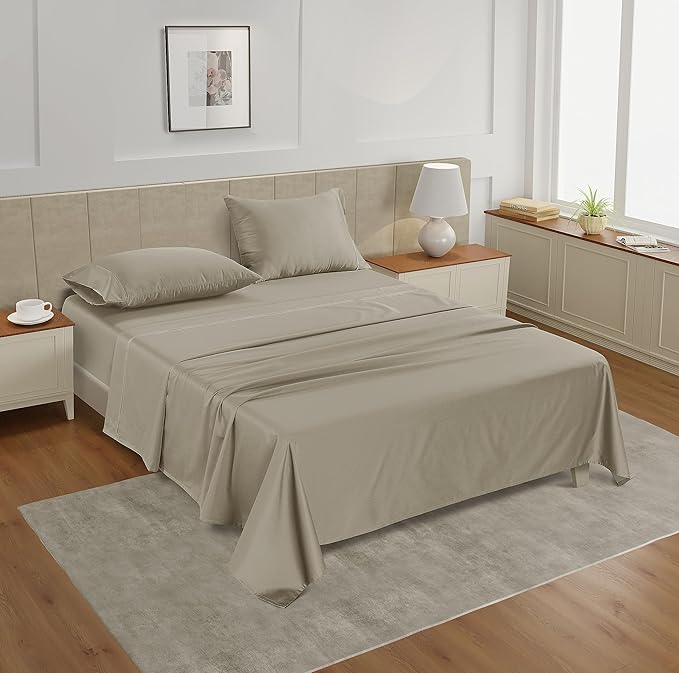 LANE LINEN King Size Bed Sheet Set – 450 Thread Count Long-Staple 100% Cotton Sheet Set King Size, Hotel Premium Soft Silky Sateen Finish, Durable Bedding Set, Elasticised 15" Deep Pocket – Linen