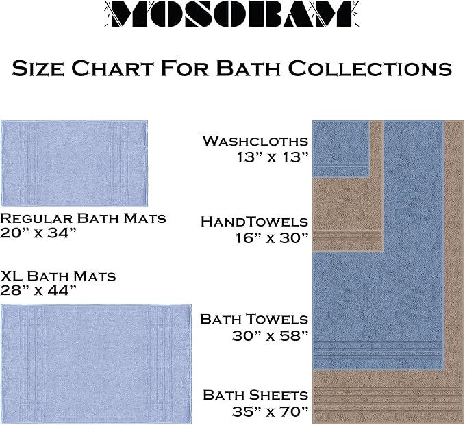 Mosobam Luxury Turkish 8pc XL Towel Set 35X70 16X30 13X13 Light Grey (Gray) 700 GSM Bamboo Viscose & Aegean Turkish Combed Cotton