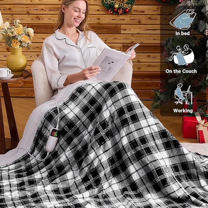 Grey Heated Weighted Blanket for Adults Queen Size 15Lbs 60"x80", 2-in-1 Electric Heating Pad Lap Heavy Blanket for 140-160lbs for Couch Bed, 10 Level 8H Auto Off, Birthday Gifts for Men Dad Boyfriend