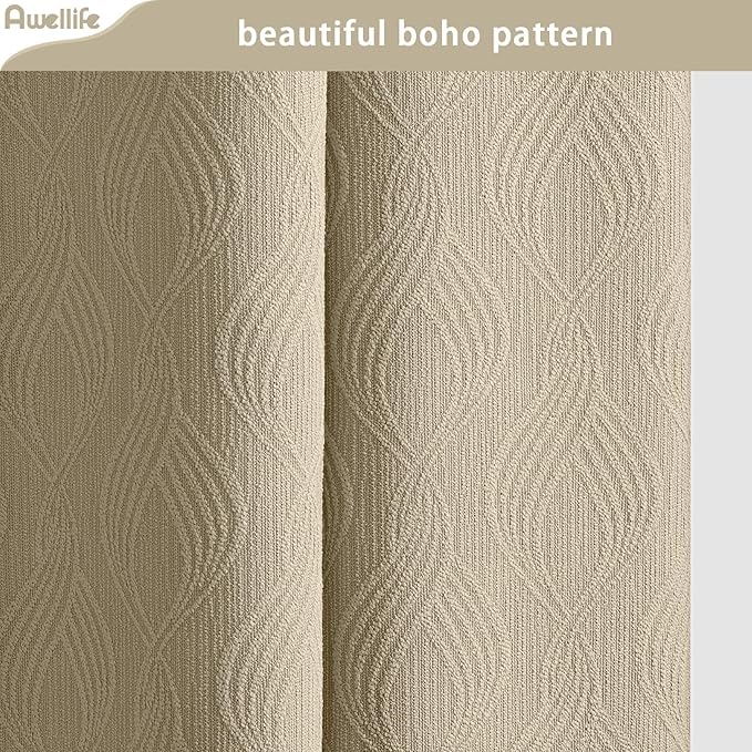 Awellife Modern Farmhouse Shower Curtains for Bathroom Fabric Beige Cotton Touch Bohemian Geometric Minimalist 72" L X 72" W