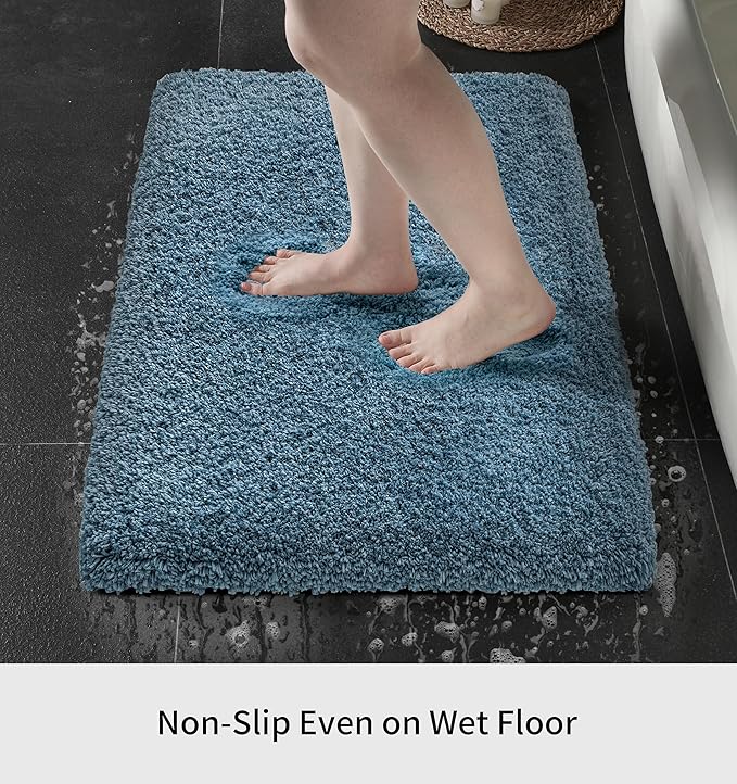 Blue Bathroom Rug 24x48 Non Slip Fluffy Bath Mat for Bathroom Floor Washable Plush Luxury Bath Rug for Tub Soft Shaggy Absorbent Shower Sink Mat