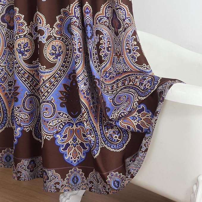90 Inch Boho Shower Curtain, Extra Long Brown and Blue Bohemian Paisley Pattern Waterproof Fabric Shower Curtains for Bathroom, 72" W x 90" H