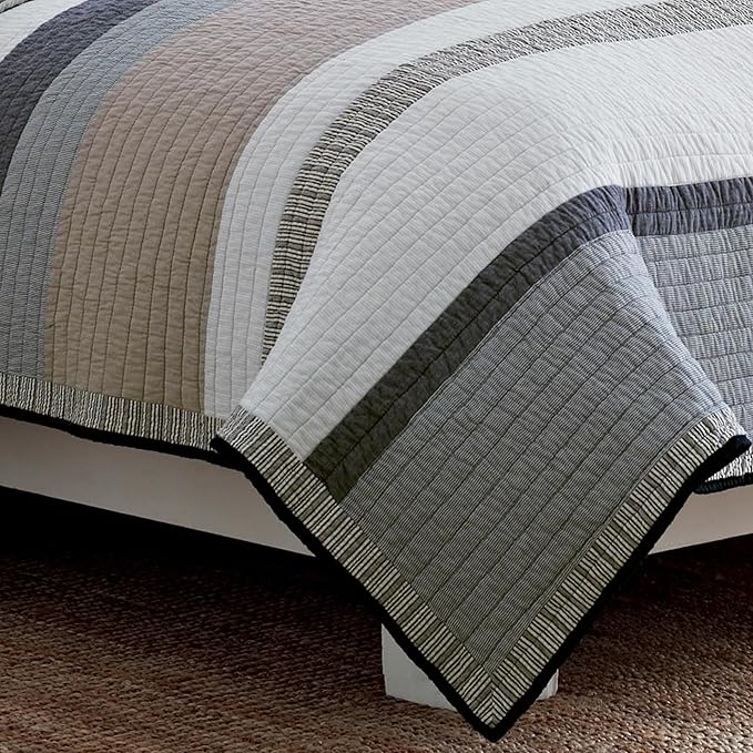 Nautica - Queen Quilt Set, Cotton Reversible Bedding with Matching Shams, Bedding Set for All Seasons (Tideway Tan/Grey, Queen)