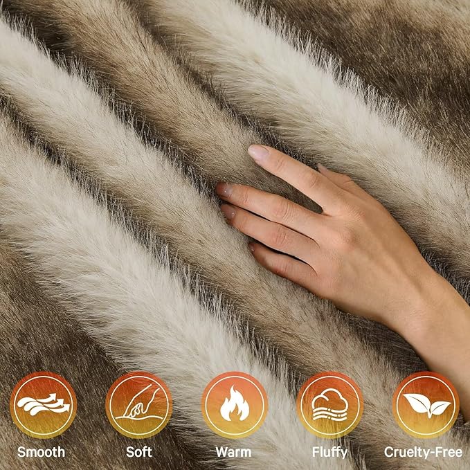 Heated Electric Blanket Throw,Octrot 50"X60" Faux Fur Heating Blanket Luxury Christmas Gifts Heavy Plush with 10 Heats Levels & 8 Hours Auto Off,Super Cozy Warm Fuzzy,Fluffy Decor Winter Warming,Brown