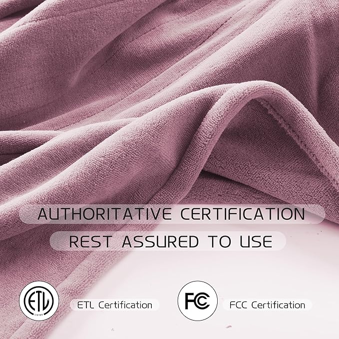 Electric Heated Blanket 62"x84" Twin Size, Soft Coral Fleece with 4 Heating Levels and 10 Hours Auto-Off, Machine Washable, Cozy Plush Fabric for Home, Purple