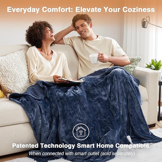 Beautyrest Heated Blanket, Electric Blanket, Soft, Warm, Reversible Plush - Sherpa Heating Blanket with 20 Heat Settings, 1-10 hrs Timer Auto Shut Off, Machine Washable, Queen (90 inx84 in), Indigo