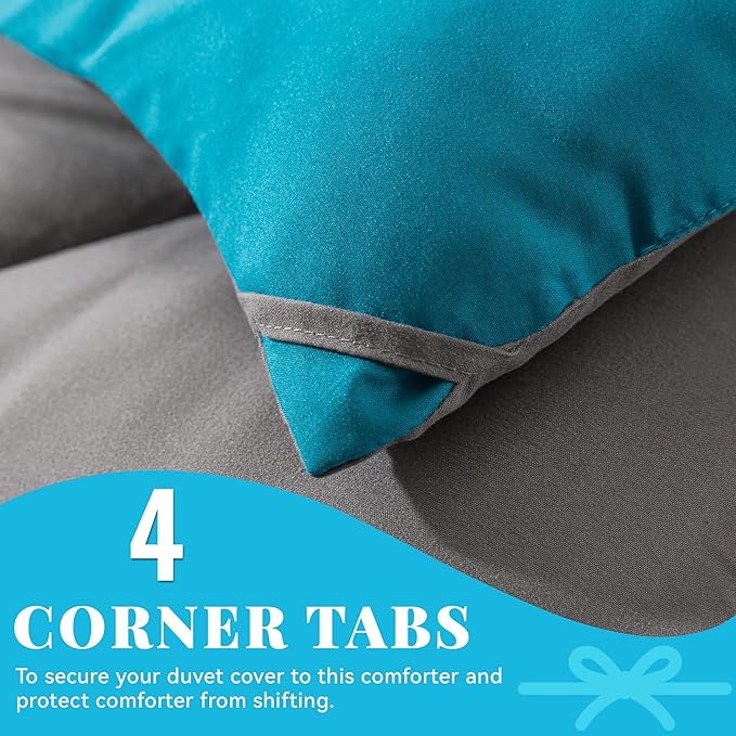 Cosybay Down Alternative Comforter (Algiers Blue/Dark Grey, Twin) - All Season Soft Quilted Twin Size Bed Comforter - Duvet Insert with Corner Tabs - Winter Summer Warm Fluffy, 64x88 inches