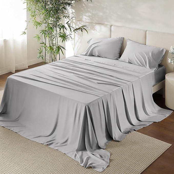 URBANHUT 100% Egyptian Cotton Sheets - 1000 Thread Count Twin Silver Grey Sheet Set (3Pc), Long Staple Cotton Sheets, All Season Sateen Weave, Luxury Hotel Twin Bedsheets,16" Deep Pocket