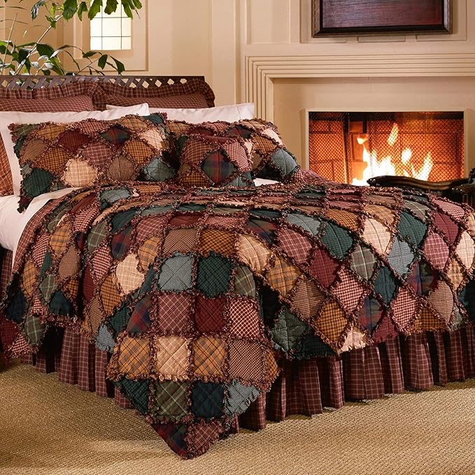 Donna Sharp Cotton Full/Queen Quilt - Campfire Lodge Quilt with Pieced and Patchwork Pattern - Fits Queen Size and Full Size Beds - Machine Washable