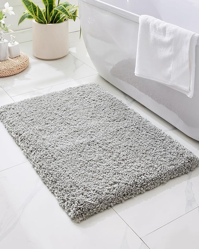 Gray Bathroom Rug 24x36 Non Slip Fluffy Bath Mat for Bathroom Floor Washable Plush Luxury Bath Rug for Tub Soft Shaggy Absorbent Shower Sink Mat