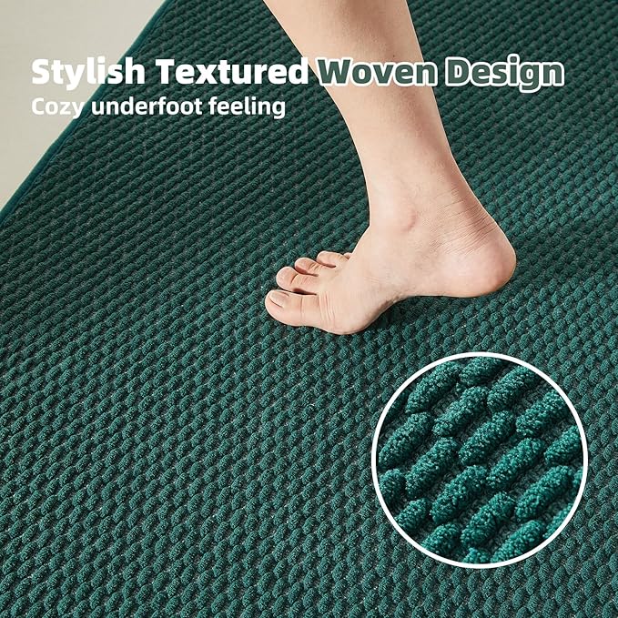 Bathroom Runner Rugs, Long Bath Mat Runner Washable Thin Quick Dry Low Pile Bathroom Runner Rugs Non Slip, Dark Green 16"x60"