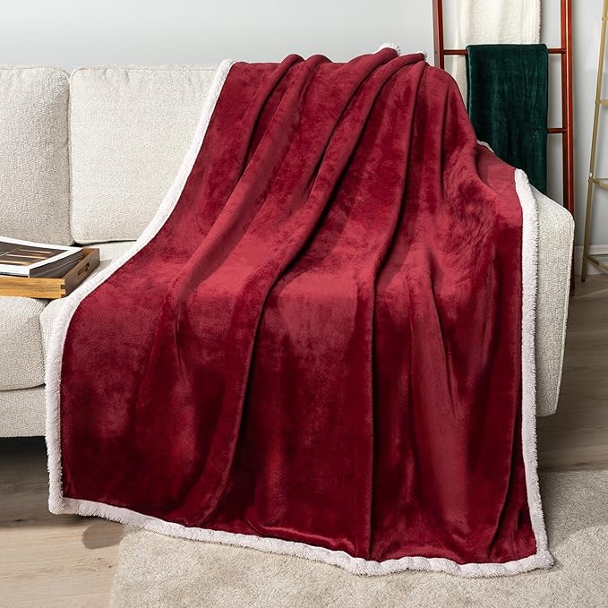 PAVILIA Sherpa Fleece Throw Blanket for Couch, Twin Size, Maroon Red, Plush Soft Fuzzy Sofa Blanket, Cozy Reversible Winter Throw for Women Men, 60x80 Inches