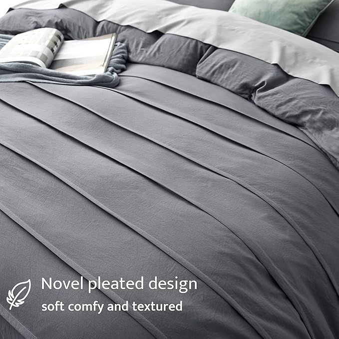 Oli Anderson Grey Duvet Cover Twin Size - Pleated Twin Duvet Cover, 2PCS Soft and Breathable Textured Bedding Set with Zipper Closure(Grey,68"x90")