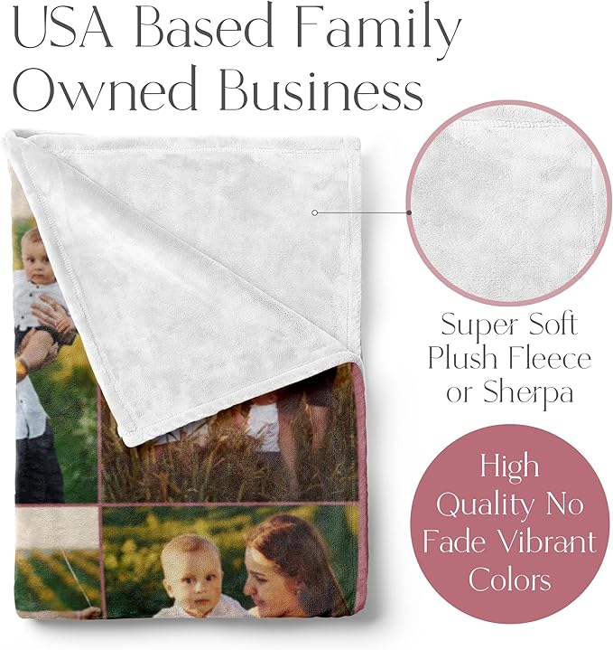 Ships Next Day, Custom Blanket with Picture - Printed in USA, Personalized Photo Blanket (Sherpa – 50x60)